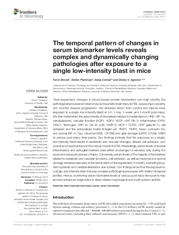 (PDF) The Temporal Pattern of Changes in Serum Biomarker Levels Reveals ...