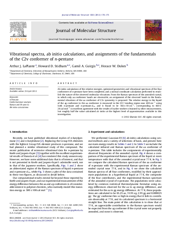 (PDF) Vibrational spectra, ab initio calculations, and assignments of ...