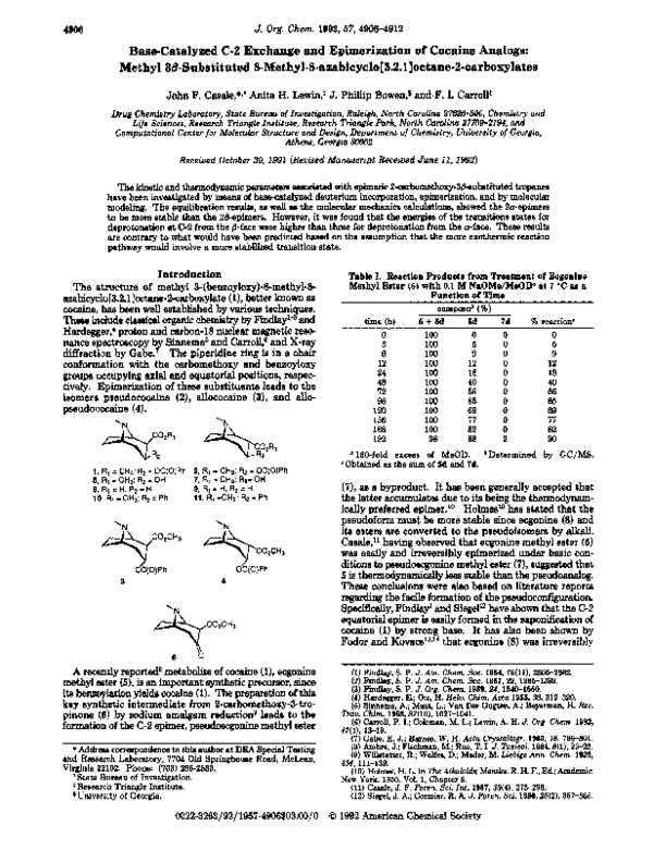 (PDF) Base-catalyzed C-2 exchange and epimerization of cocaine analogs ...