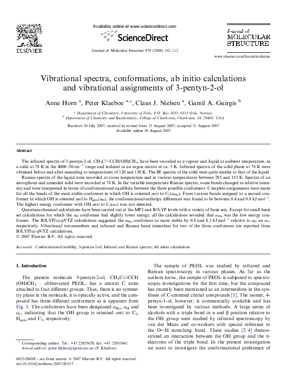 (PDF) Vibrational spectra, conformations, ab initio calculations and ...