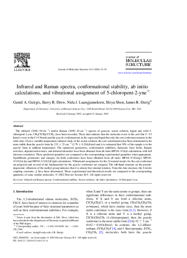 (PDF) Infrared and Raman spectra, conformational stability, ab initio ...