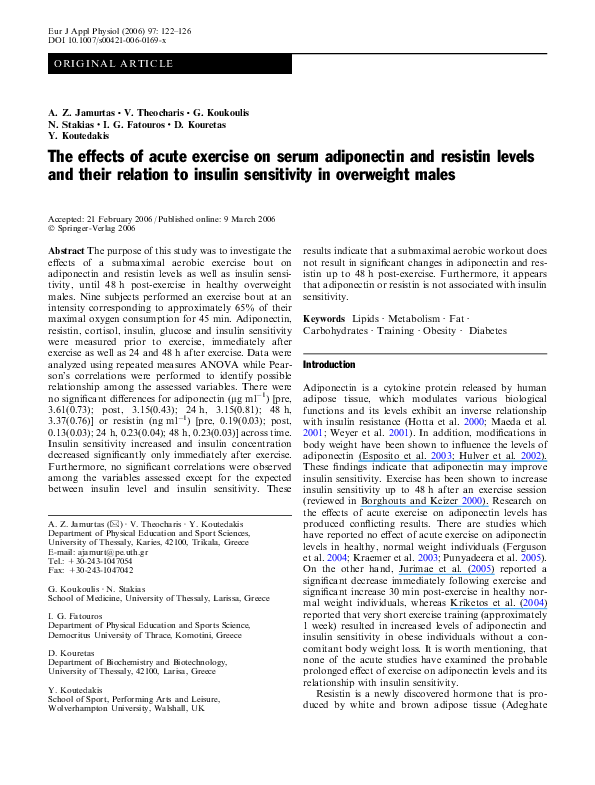 (PDF) The effects of acute exercise on serum adiponectin and resistin ...
