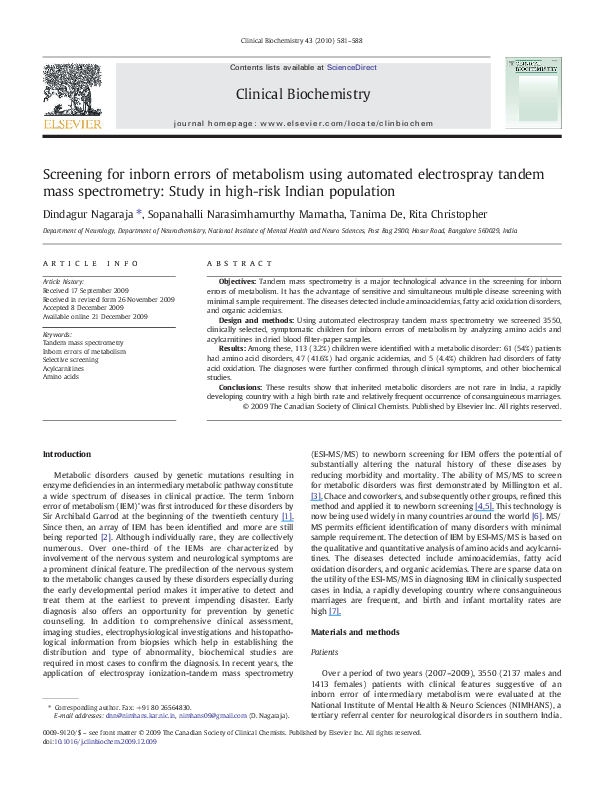 (PDF) Screening for inborn errors of metabolism using automated