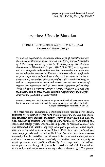 (PDF) Matthew' Effects in Education