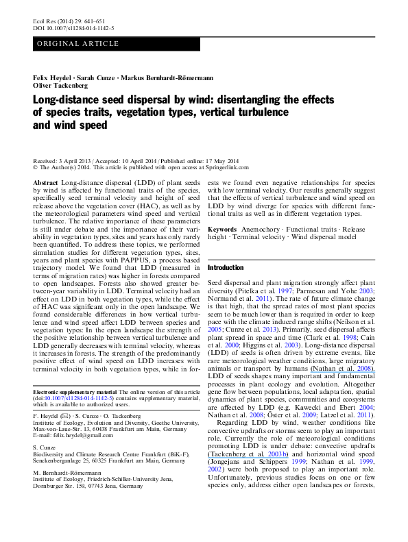(PDF) Long-distance seed dispersal by wind: disentangling the effects ...