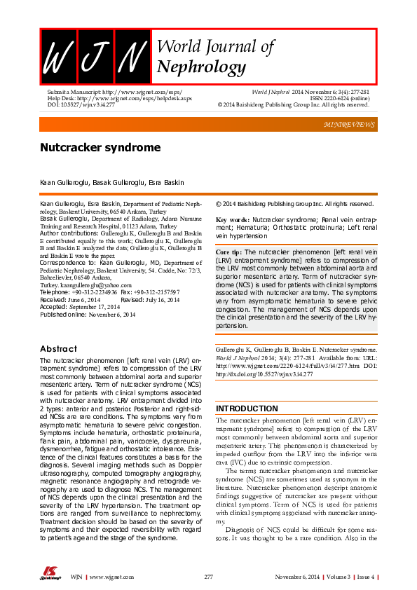(PDF) Nutcracker syndrome Esra Baskin Academia.edu