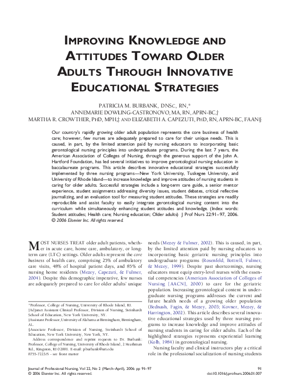 (PDF) Improving Knowledge and Attitudes Toward Older Adults Through ...