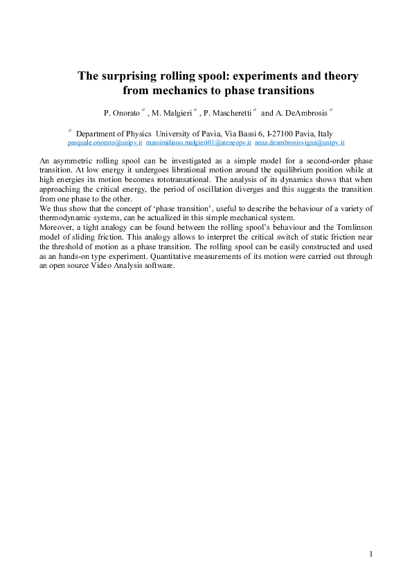(PDF) The surprising rolling spool: experiments and theory from ...