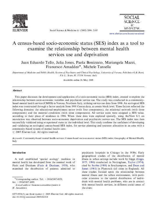 (PDF) A census-based socio-economic status (SES) index as a tool to ...