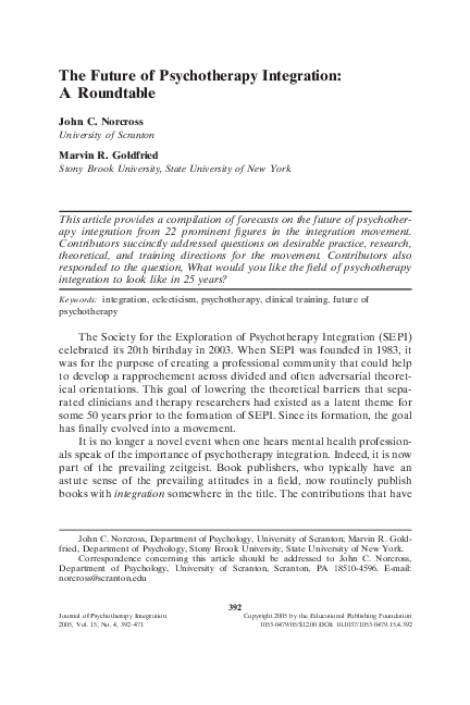 (PDF) The future of psychotherapy integration