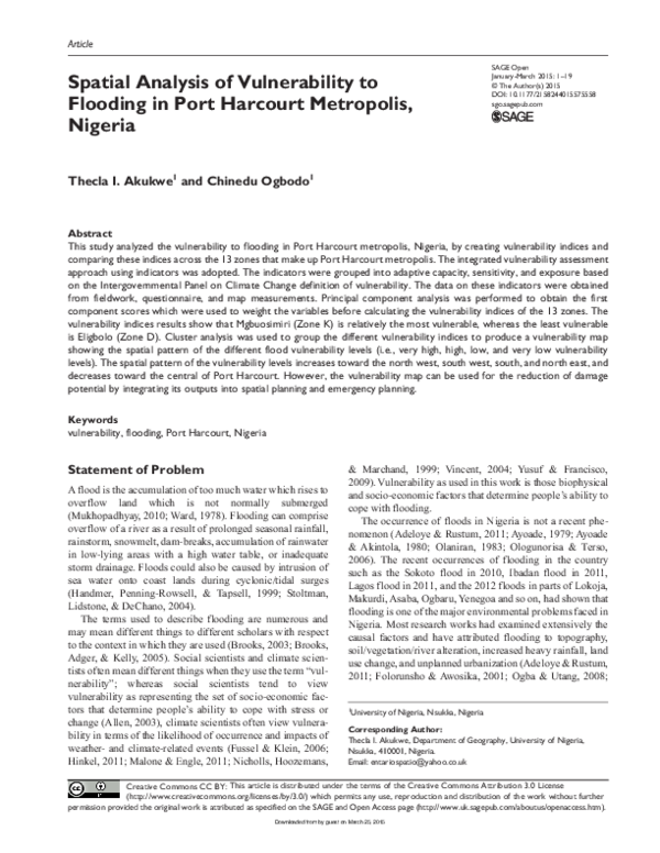 (PDF) Spatial Analysis of Vulnerability to Flooding in Port Harcourt ...