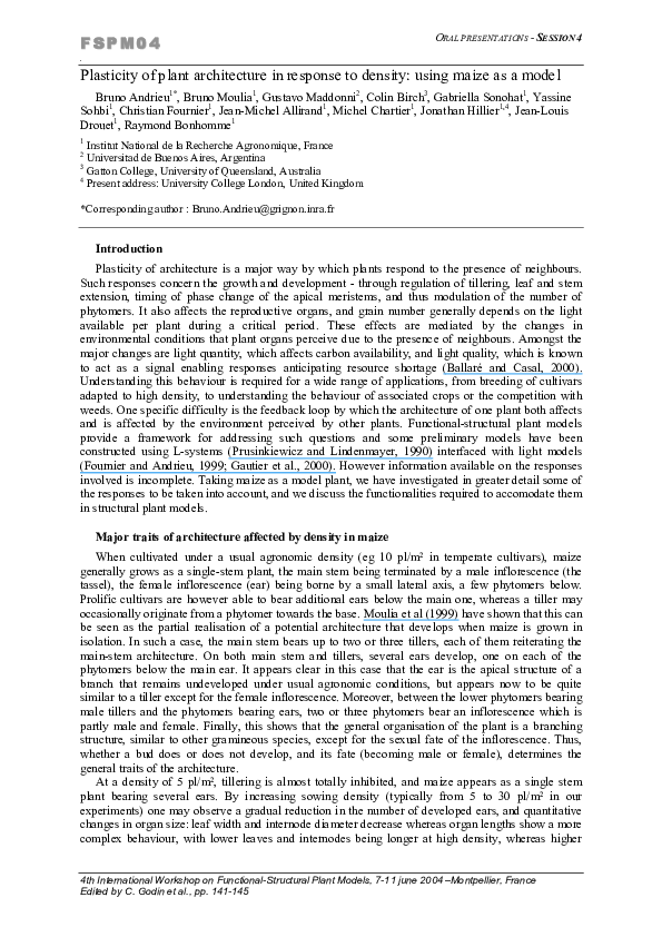 (PDF) Plasticity of plant architecture in response to density: using ...