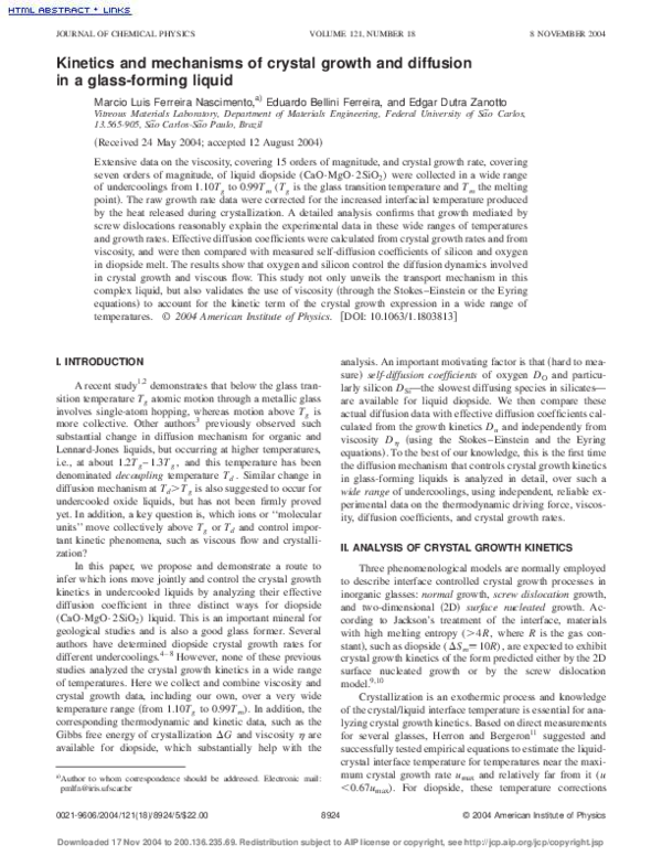 (PDF) Kinetics and mechanisms of crystal growth and diffusion in a ...