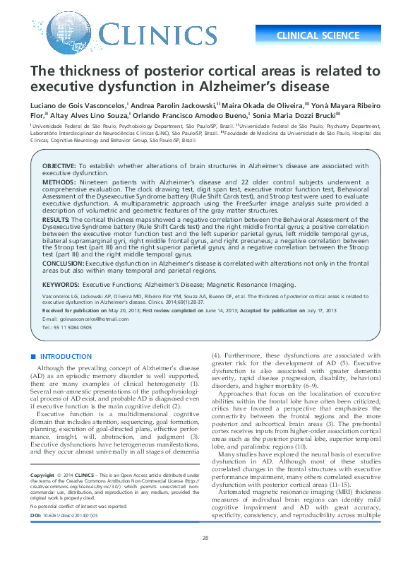 (PDF) The thickness of posterior cortical areas is related to executive ...