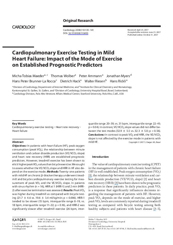 (PDF) Cardiopulmonary Exercise Testing in Mild Heart Failure: Impact of ...