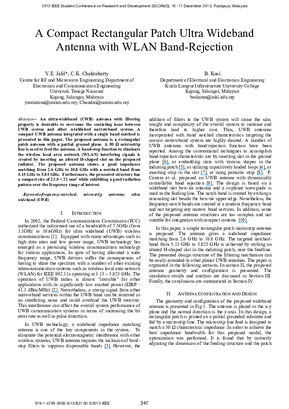 (PDF) A compact rectangular patch ultra wideband antenna with WLAN band ...