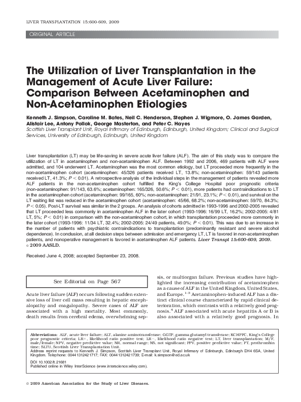 (PDF) The utilization of liver transplantation in the management of