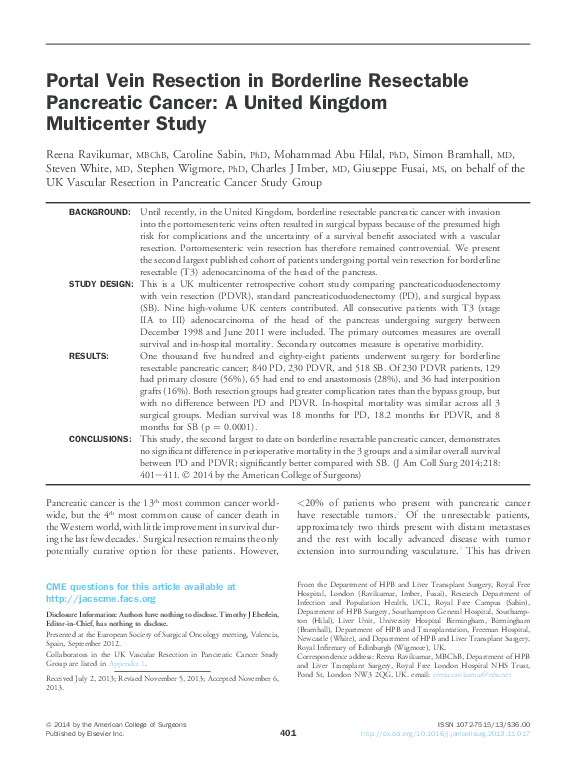 (PDF) Portal vein resection in borderline resectable pancreatic cancer ...