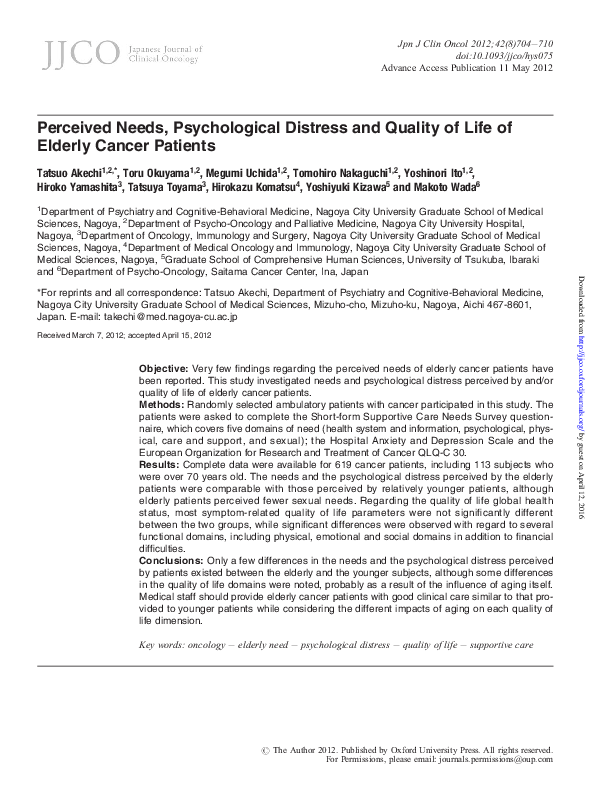 (PDF) Perceived Needs, Psychological Distress and Quality of Life of ...
