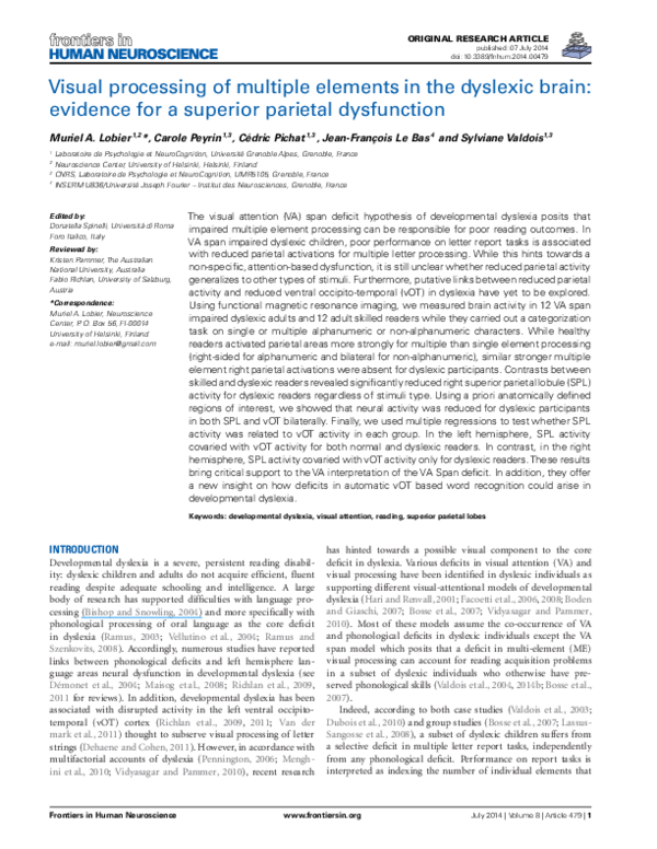 (PDF) Visual processing of multiple elements in the dyslexic brain ...