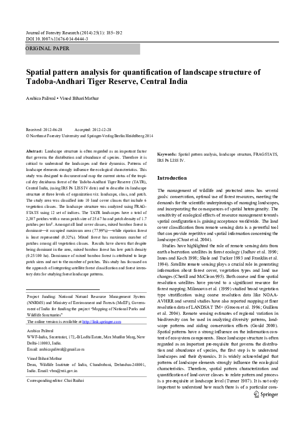 (PDF) Spatial pattern analysis for quantification of landscape ...