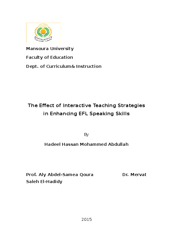 (DOC) The Effect of Interactive Teaching Strategies in Enhancing EFL ...