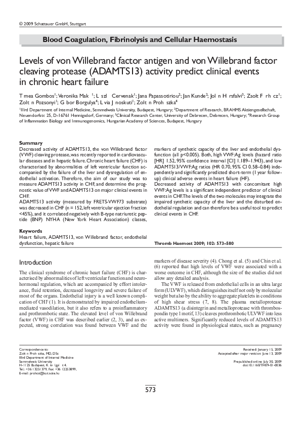 (PDF) Levels of von Willebrand factor antigen and von Willebrand factor ...