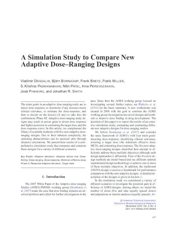 (PDF) A Simulation Study to Compare New Adaptive Dose–Ranging Designs