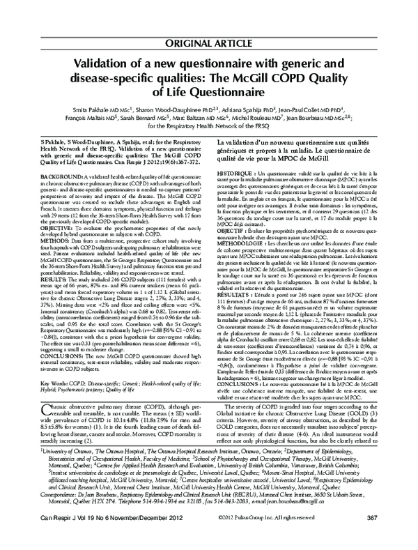 (PDF) Validation of a new questionnaire with generic and disease ...
