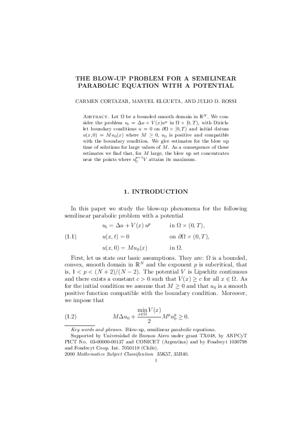 (PDF) The blow-up problem for a semilinear parabolic equation with a ...