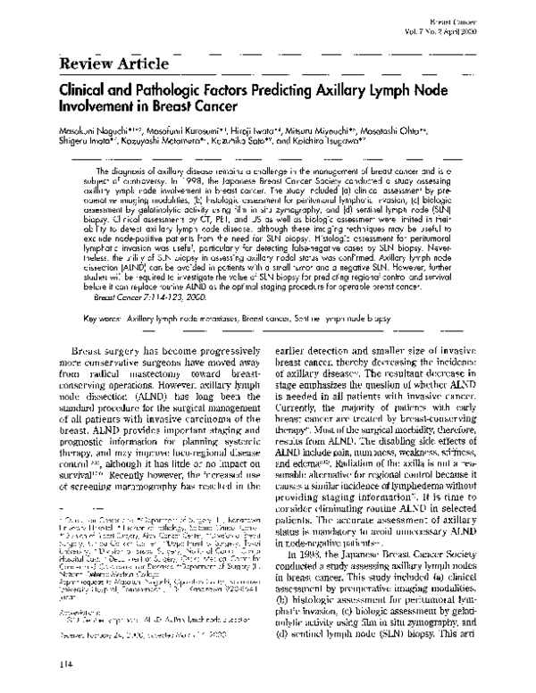 (PDF) Clinical and pathologic factors predicting axillary lymph node ...