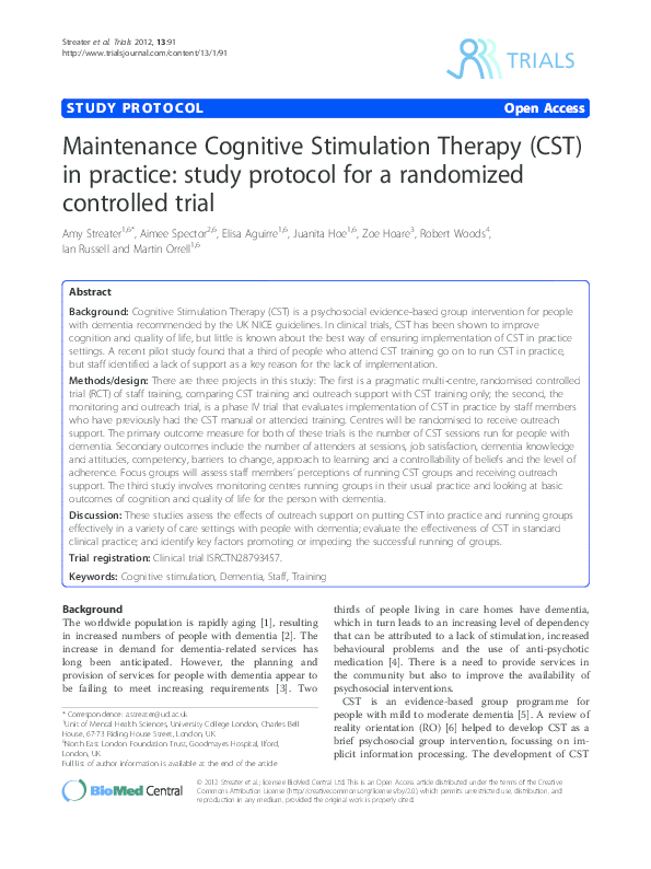 (PDF) Maintenance cognitive stimulation therapy for dementia: single ...