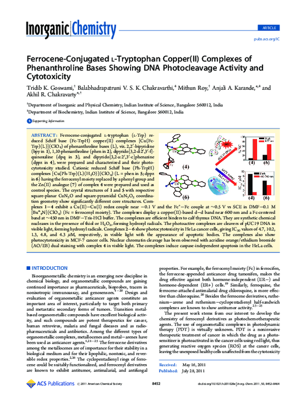 (PDF) Ferrocene-Conjugated l -Tryptophan Copper(II) Complexes of ...