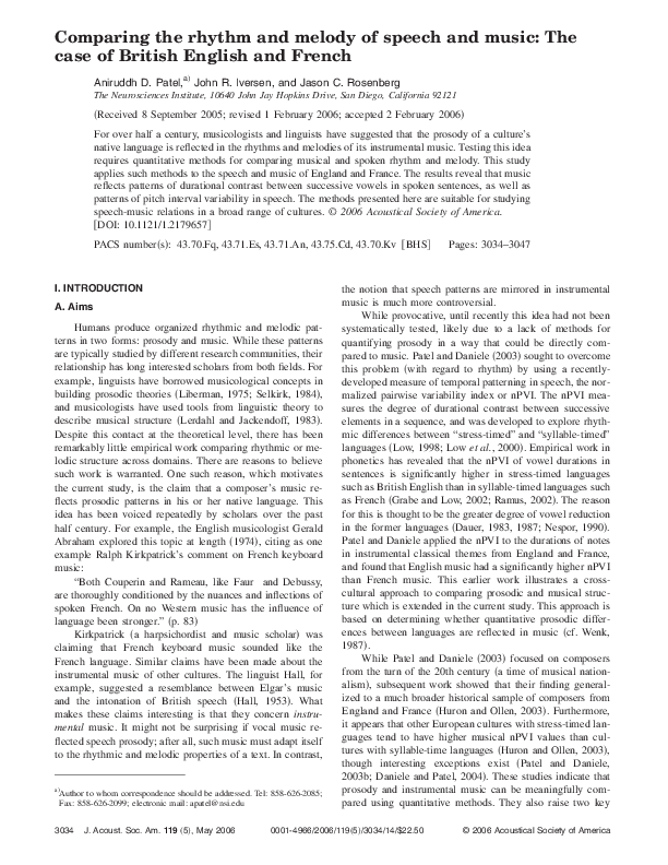 (PDF) Comparing the rhythm and melody of speech and music: The case of ...
