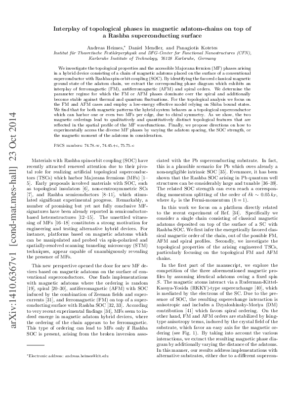 (PDF) Interplay of topological phases in magnetic adatom-chains on top ...