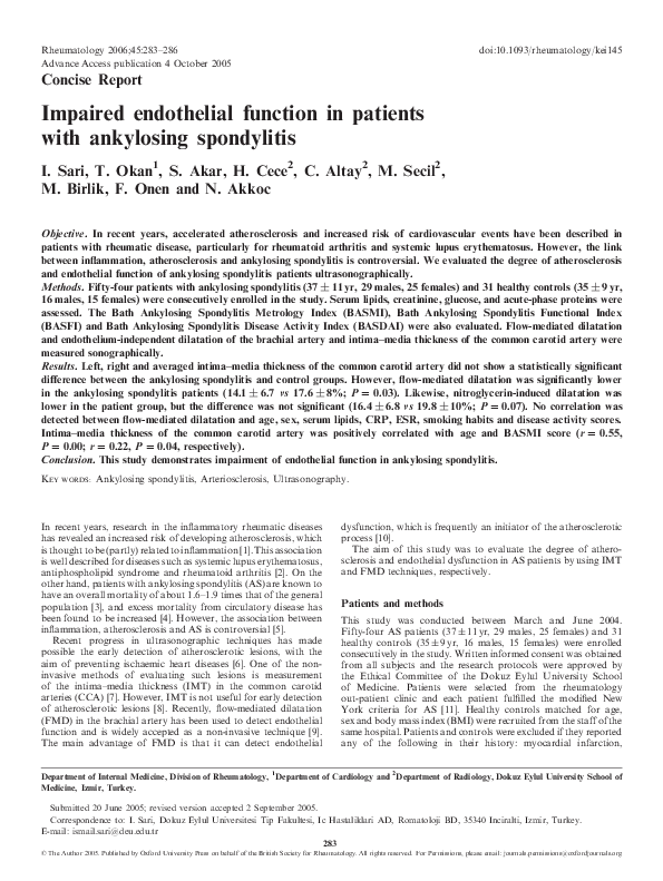 (PDF) Impaired endothelial function in patients with undifferentiated ...