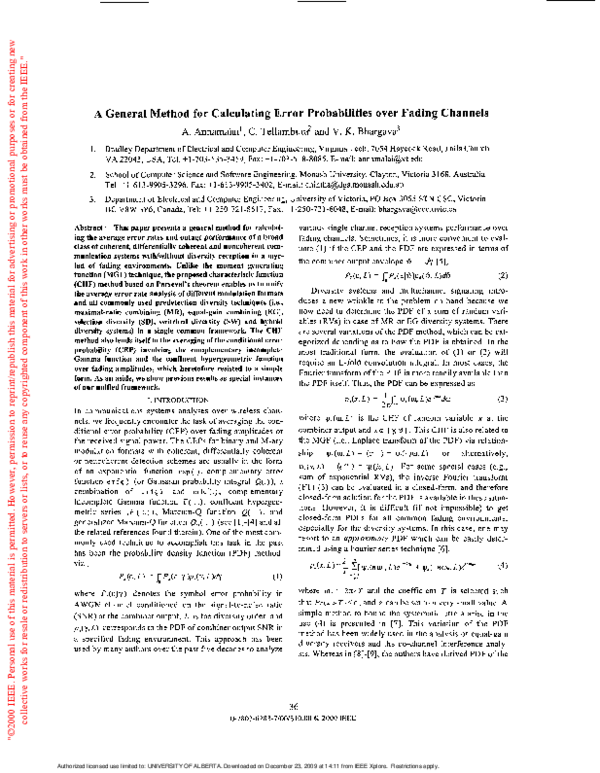 (PDF) A General Method for Calculating Error Probabilities Over Fading ...