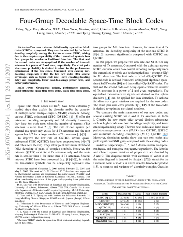 (PDF) Four-Group Decodable Space–Time Block Codes