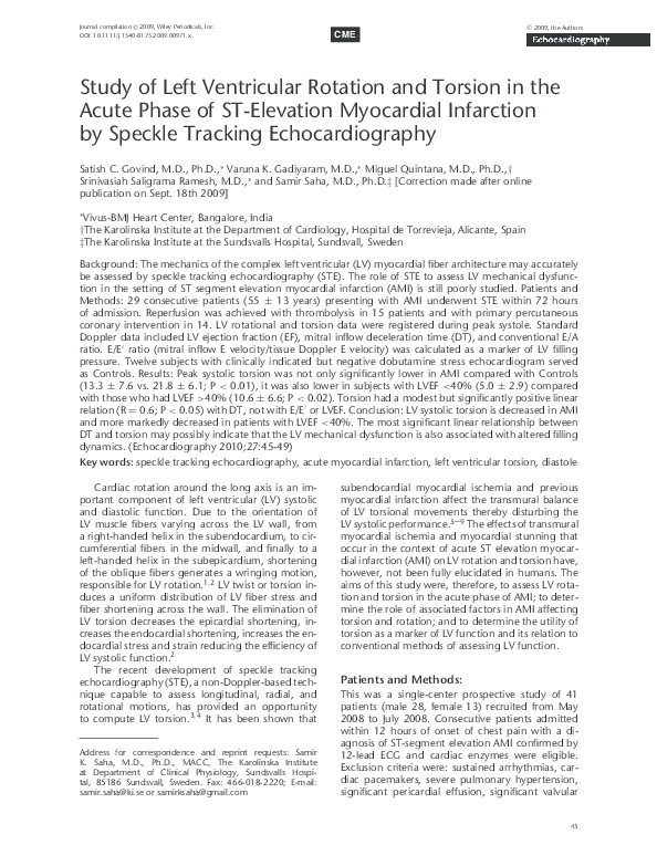 (PDF) Study of Left Ventricular Rotation and Torsion in the Acute Phase ...