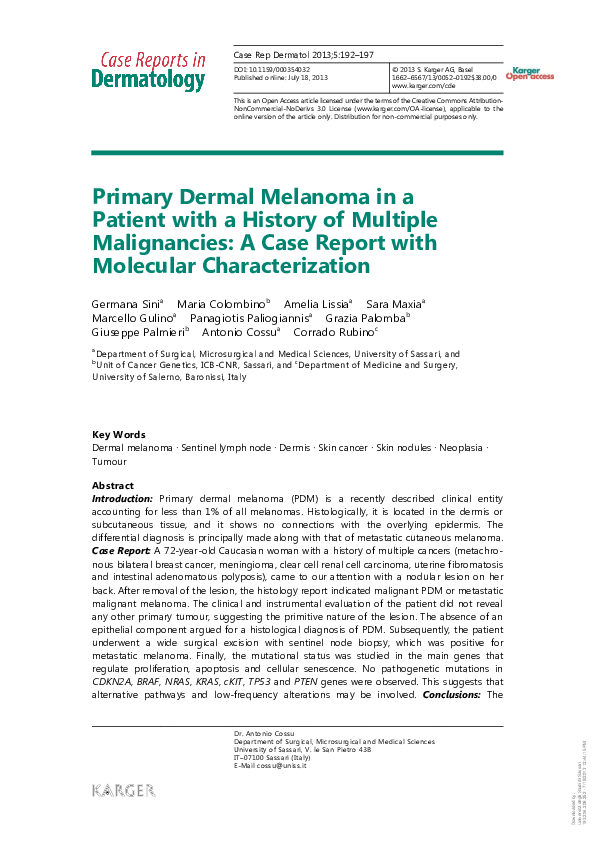 (PDF) Primary Dermal Melanoma in a Patient with a History of Multiple