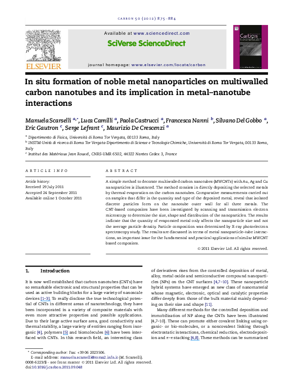 (PDF) In situ formation of noble metal nanoparticles on multiwalled ...