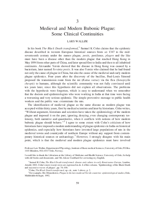 3 Medieval and Modern Bubonic Plague: Some Clinical Continuities