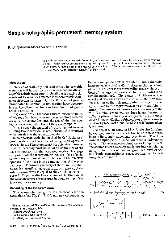 (PDF) Simple holographic permanent memory system