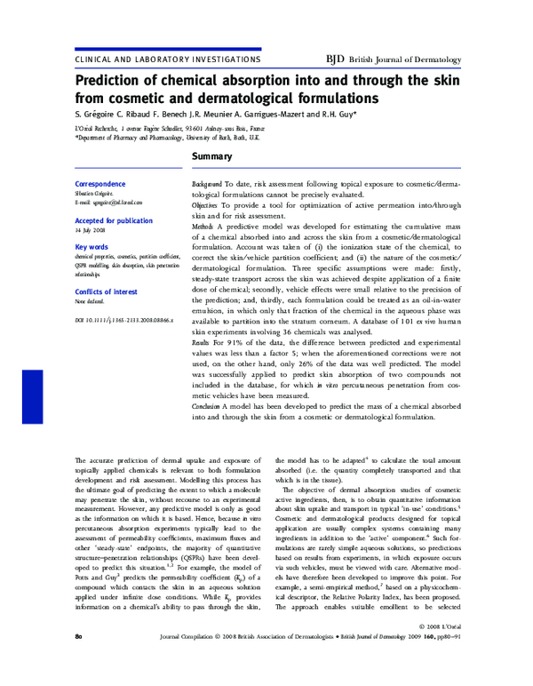 (PDF) Prediction of chemical absorption into and through the skin from ...