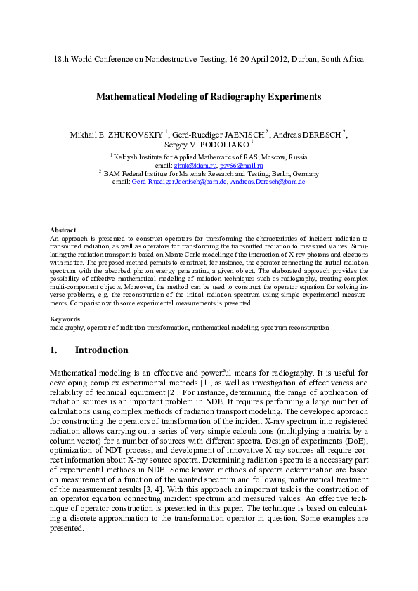 (PDF) Mathematical Modeling of Radiography Experiments