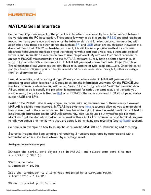 (PDF) MATLAB Serial Interface