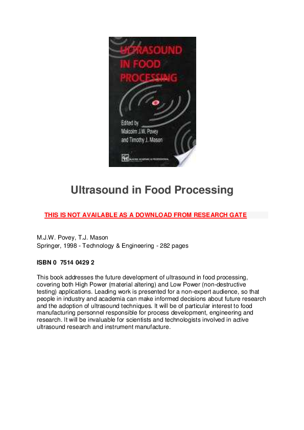 (PDF) Ultrasound in food processing Timothy Mason Academia.edu