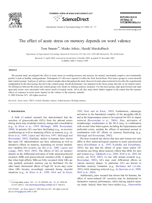 (PDF) The effect of acute stress on memory depends on word valence