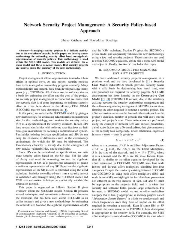 (PDF) Network security project management a security policybased