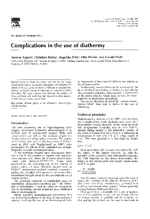 (PDF) Complications in the use of diathermy C. Fialka Academia.edu